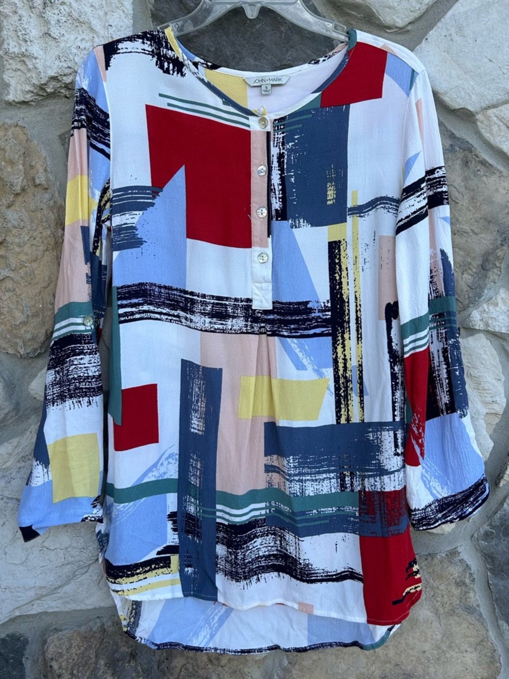 John Mark Tunic Top Size S Colorful Artsy Blouse Modern Casual Electic Statement
